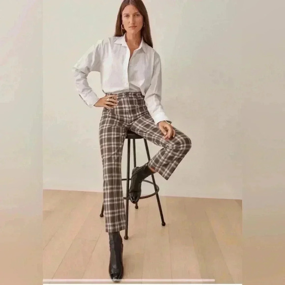 Reformation Franklin Brown Plaid Pants Size 4 TRENDING Like New - Picture 2 of 5